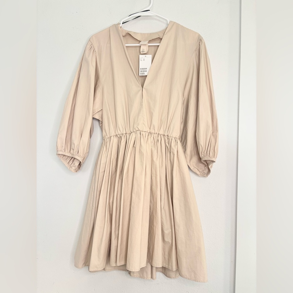 H&M NWT CREAM BABYDOLL PUFF SLEEVE MINI DRESS SZ XS